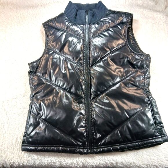 Old Navy Y2k Fleeced Lined Quilted Puffer Zip Up Vest. Woman's M Glossy Black... - Picture 8 of 14